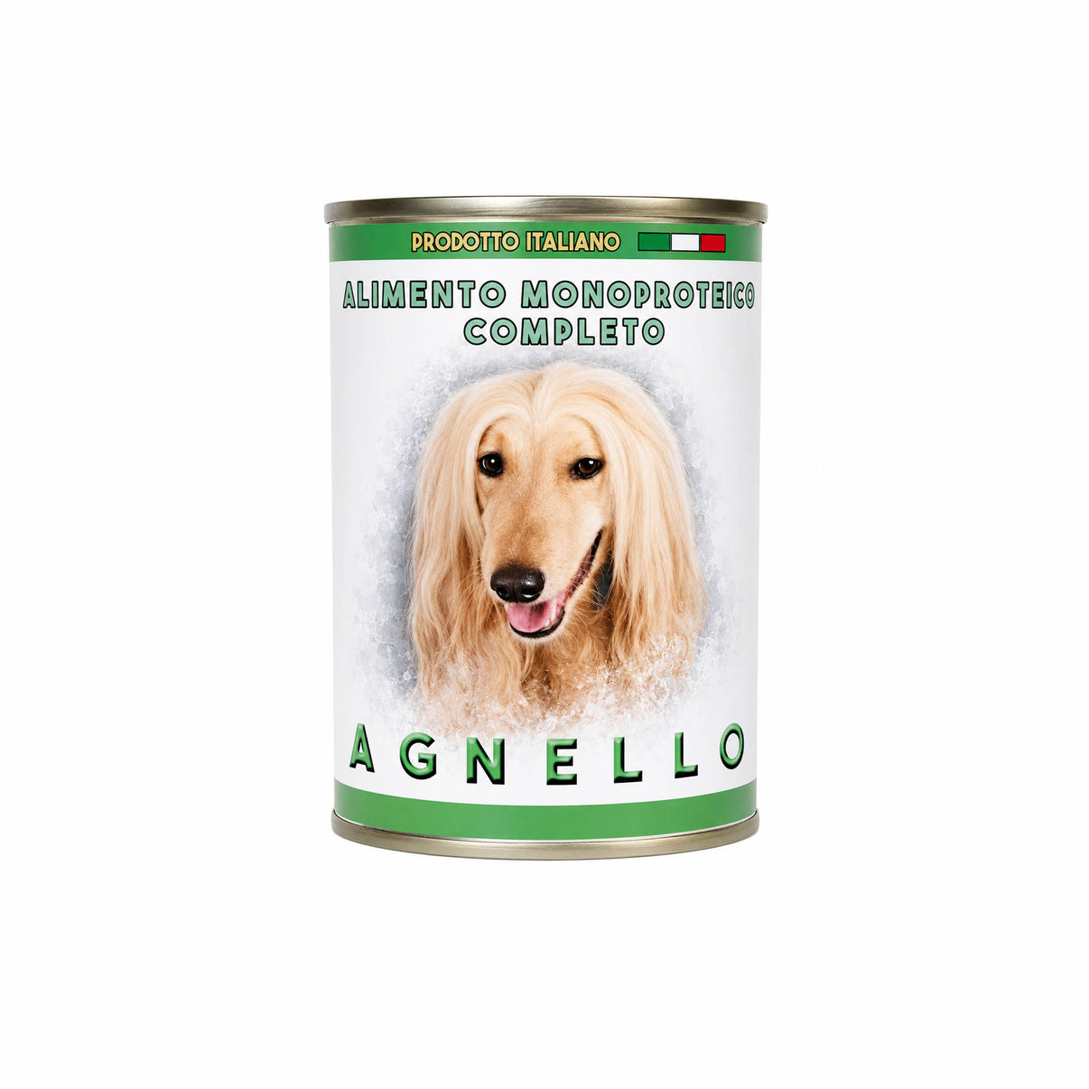 LATTINA AGNELLO MONOPROTEICO 400 GR - confezione di cibo monoproteico per cani con immagini di un cane.