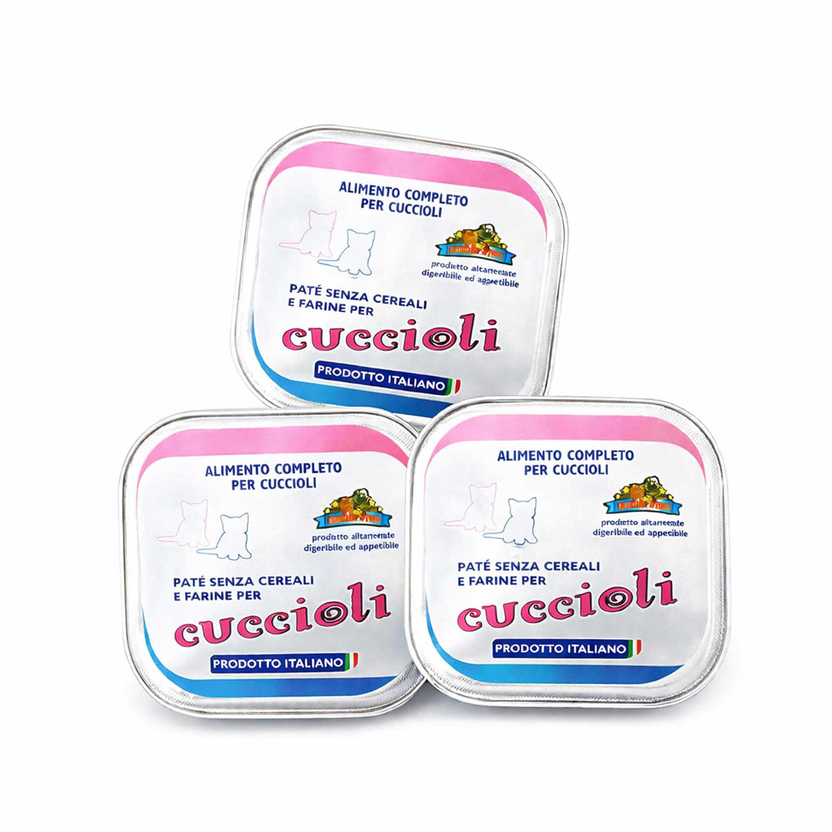 PATE PER CUCCIOLI - confezione di pâté per cuccioli, alimento completo senza cereali, prodotto italiano.