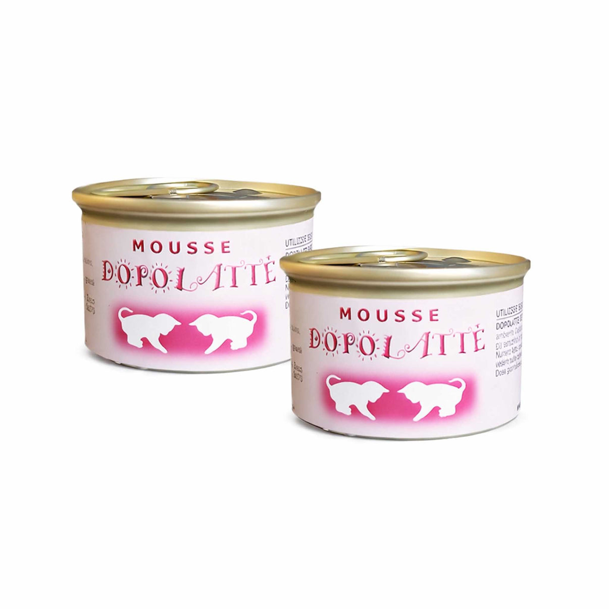 Due confezioni di mousse DOPOLATTE pappa per svezzamento, alimento per animali da compagnia.