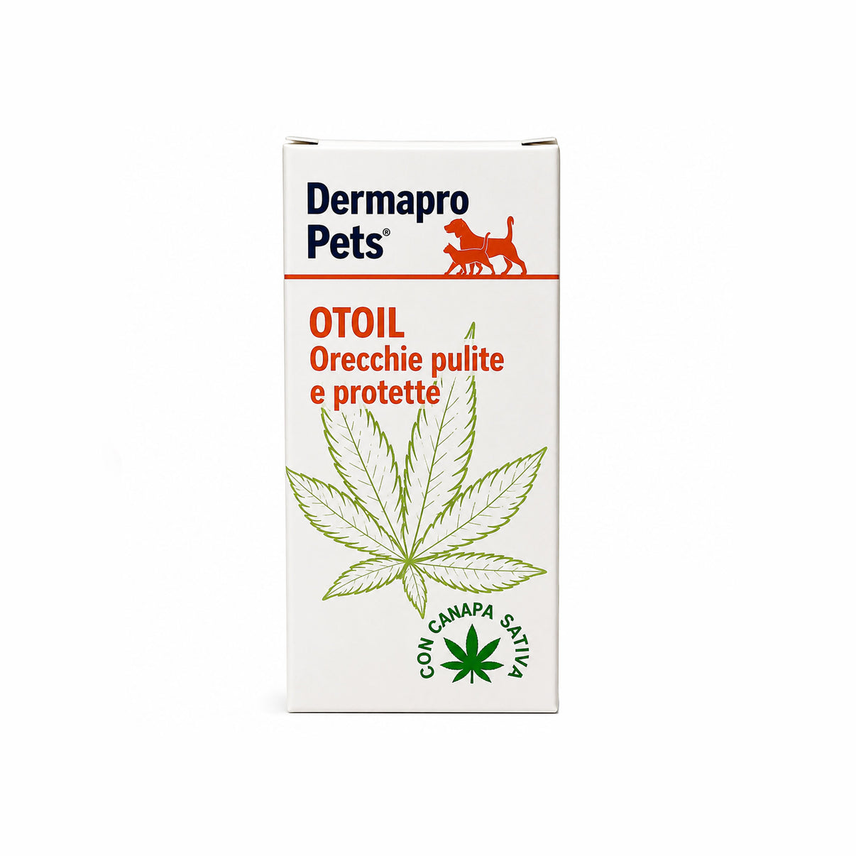 OTOIL ORECCHIE PULITE product packaging with cannabis leaf illustration for pet ear care.