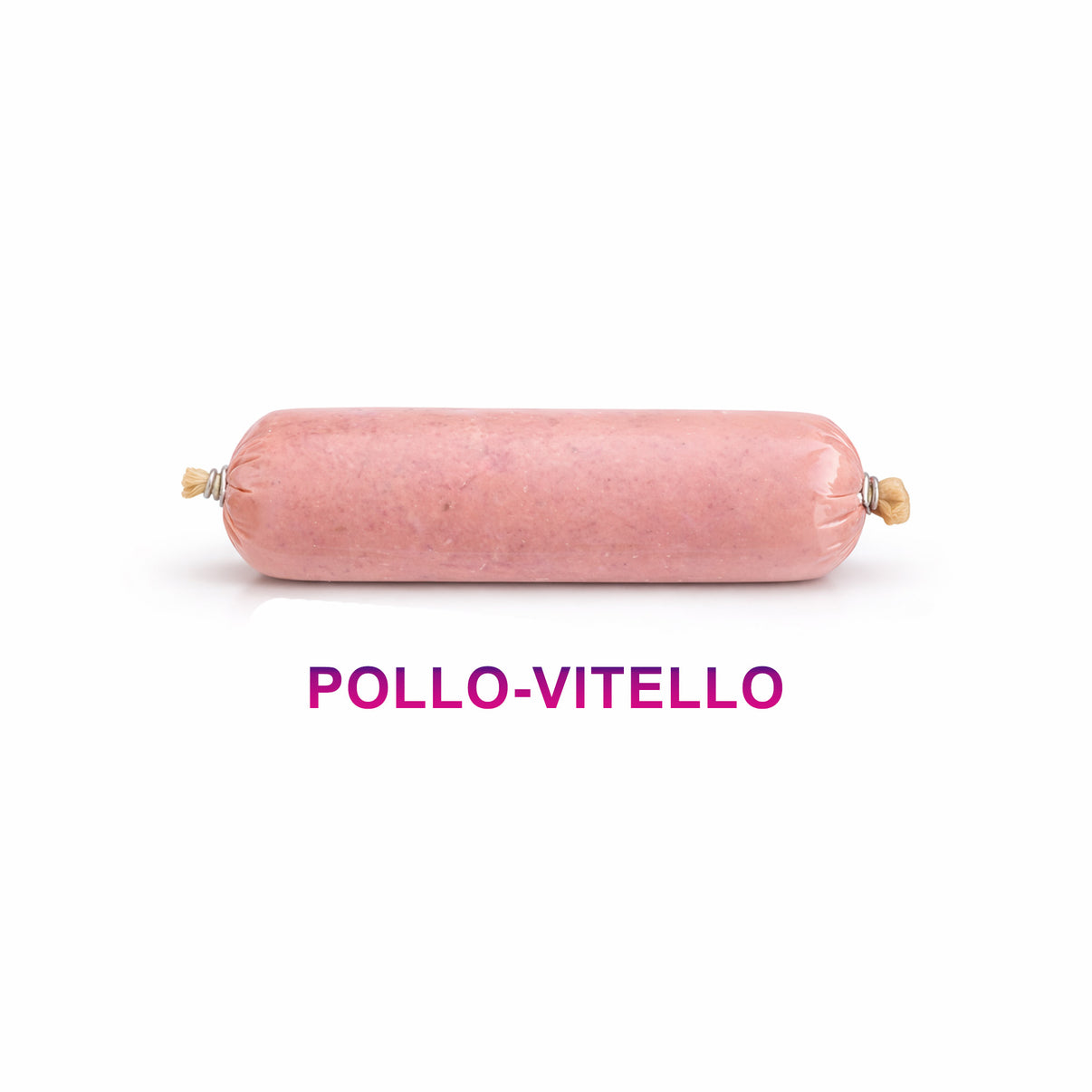POLLO - VITELLO - Conf 200 gr. displayed in a pink sausage shape packaging.