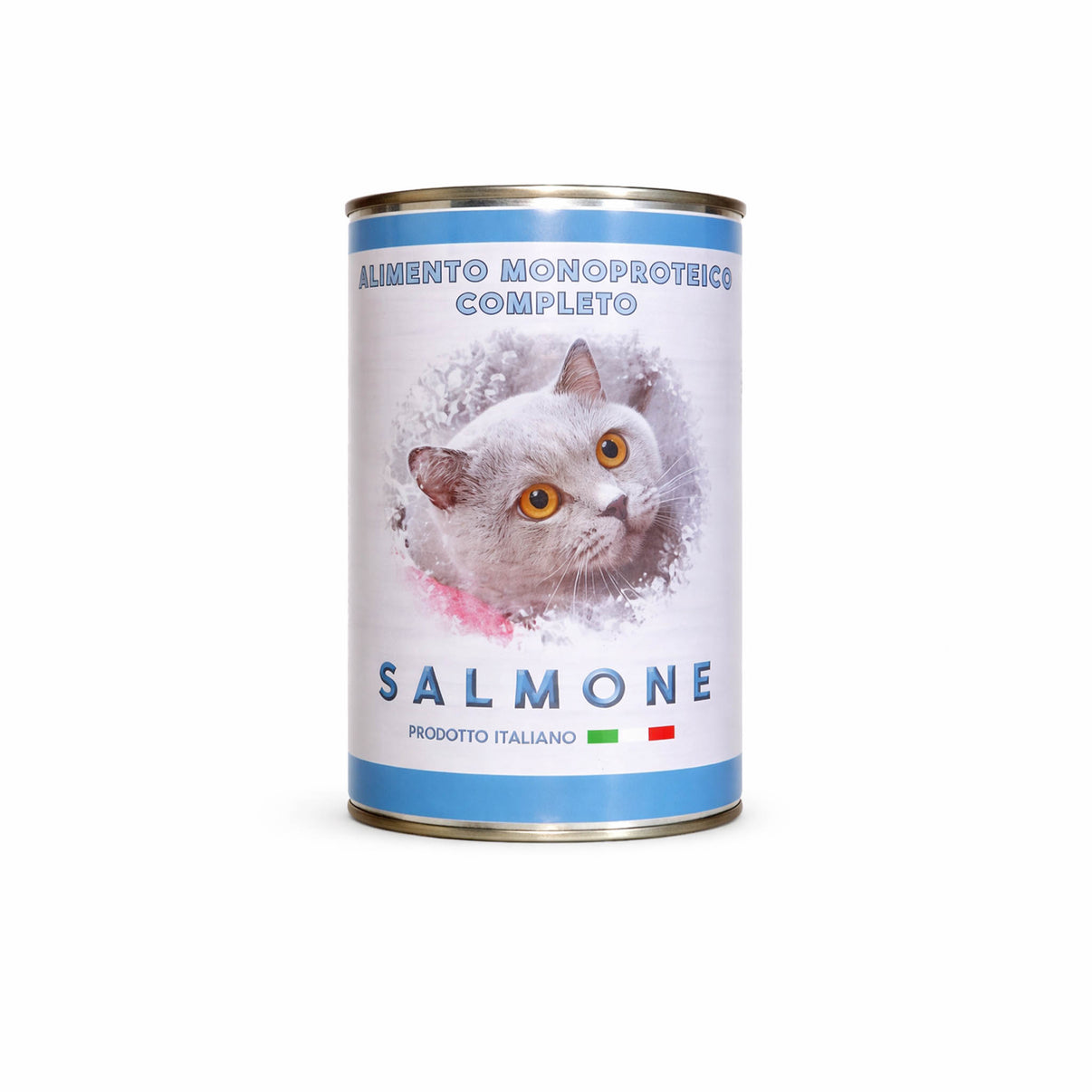 LATTINA SALMONE MONOPROTEICO 400 GR di Animal Star, cibo per gatti in scatola con immagine di un gatto.