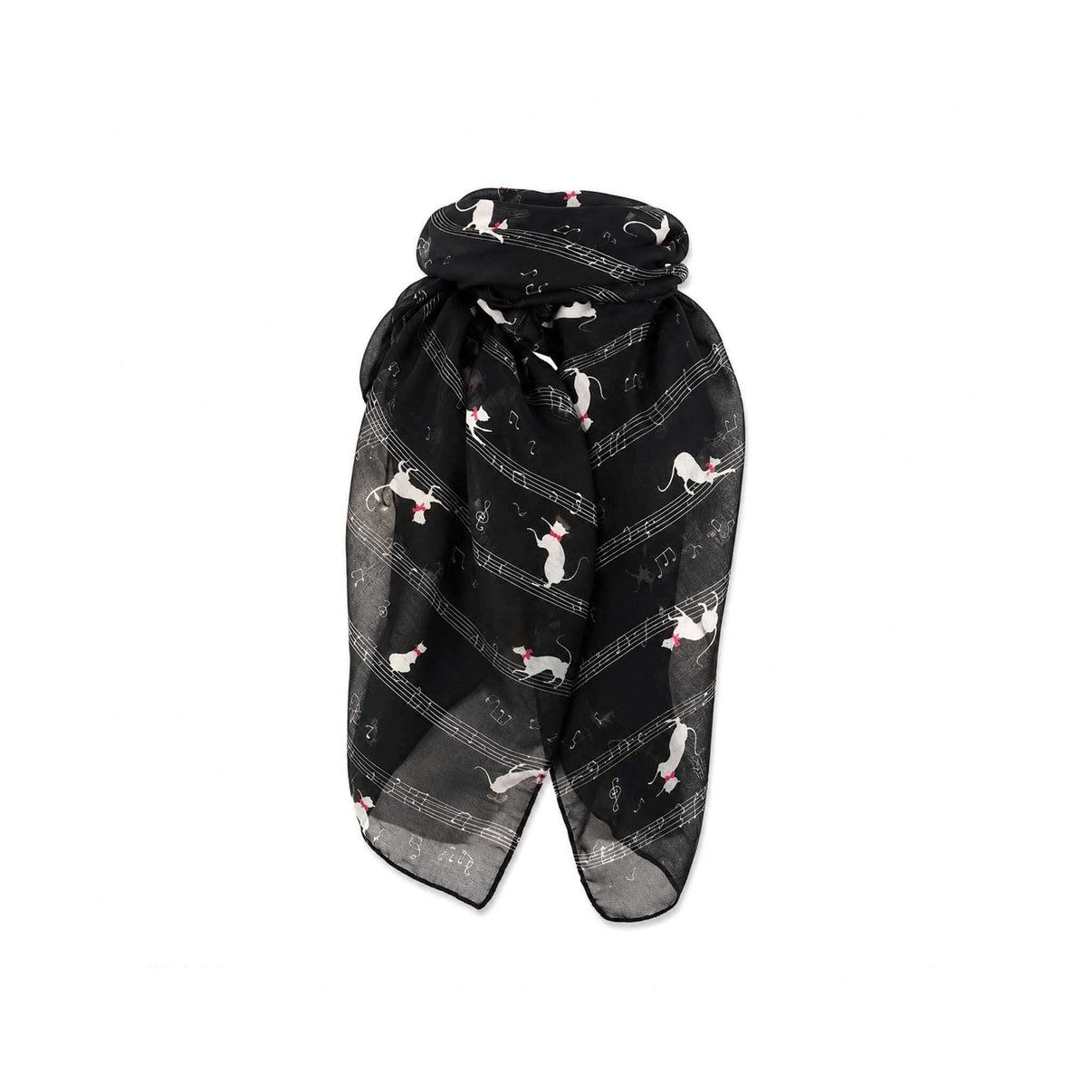 Sciarpa Nera Con Gattini E Note Musicali - Eleganza e Stile
