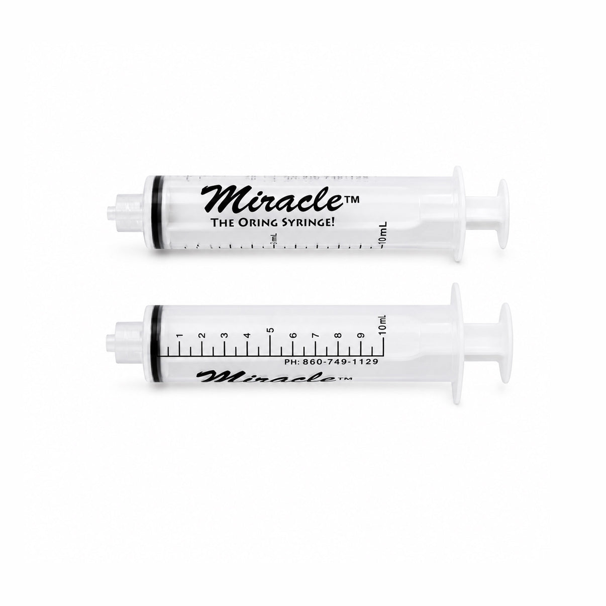 SIRINGA ORIGINALE MIRACLE NIPPLE ML 10, confezione con due siringhe trasparenti, design O-ring e scala graduata.