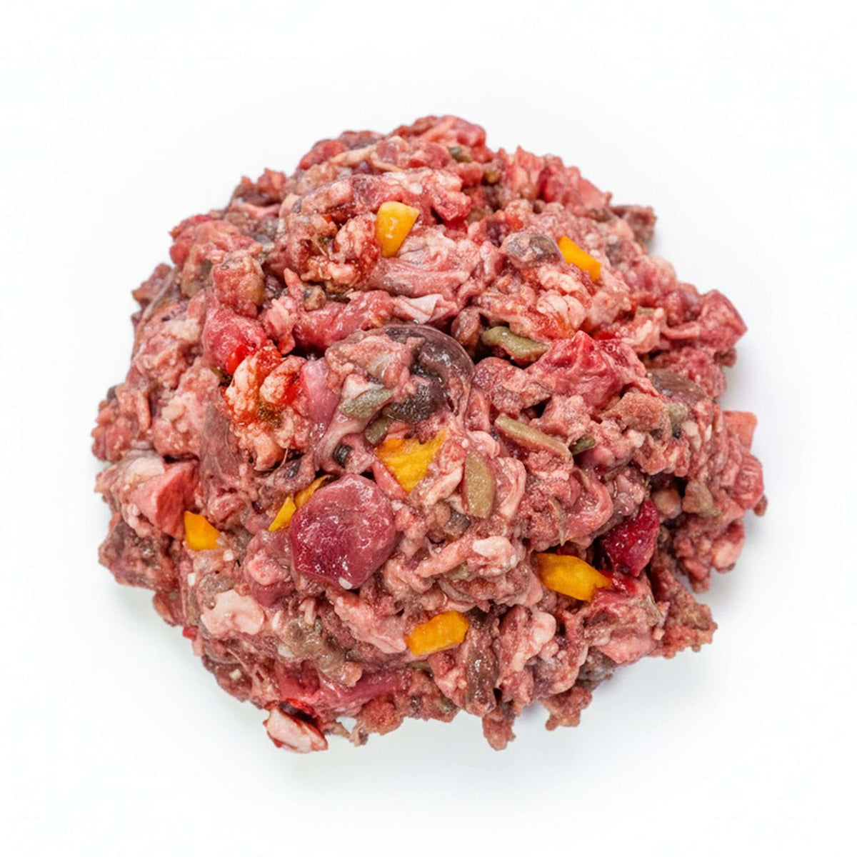 Dog burger con frutta fresca - agnello e manzo composto da carne macinata di manzo e agnello con frutta.
